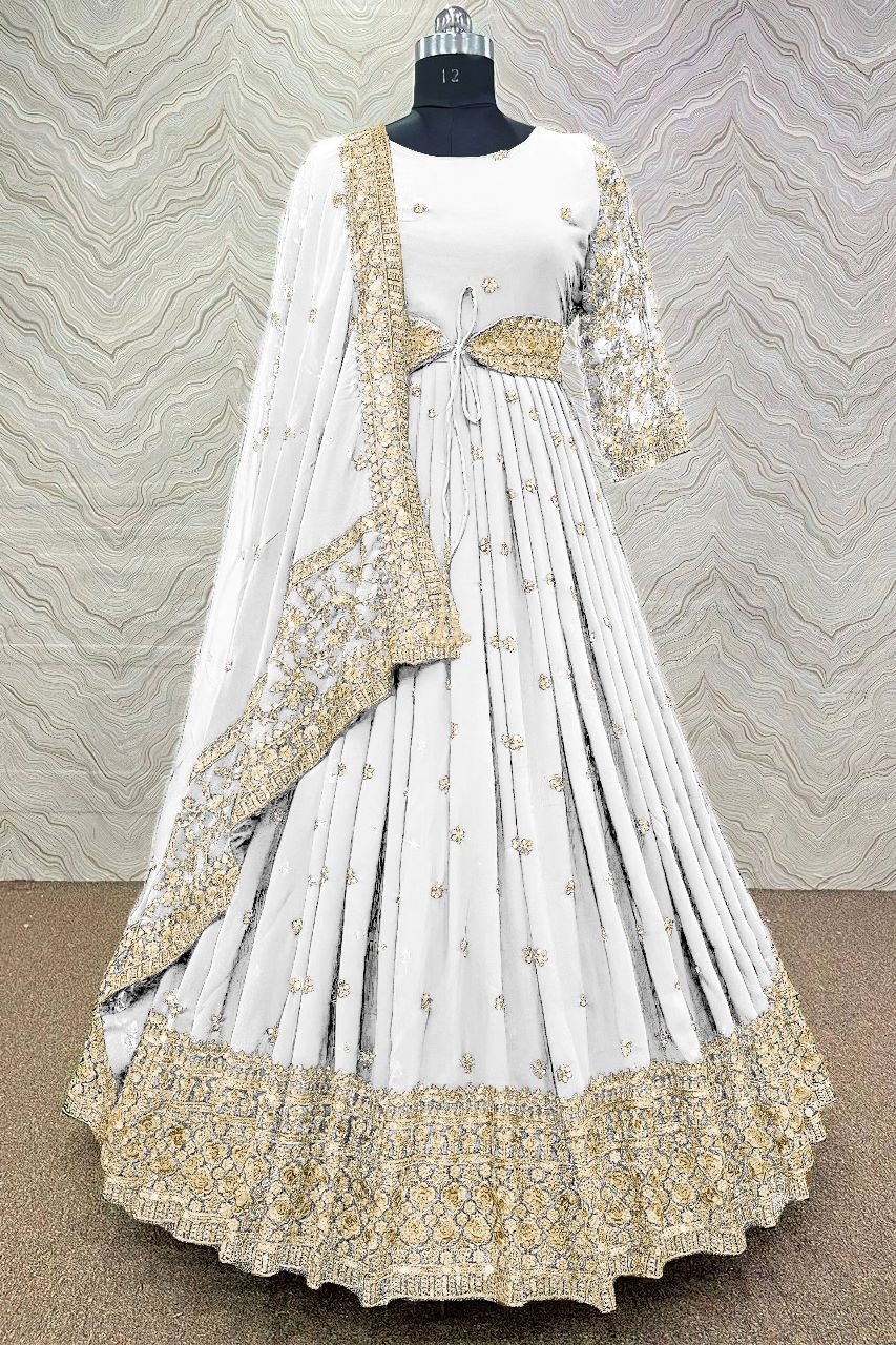 Semi-Stitched Georgette Embroidery Long Floor-Touch Anarkali Party Dress